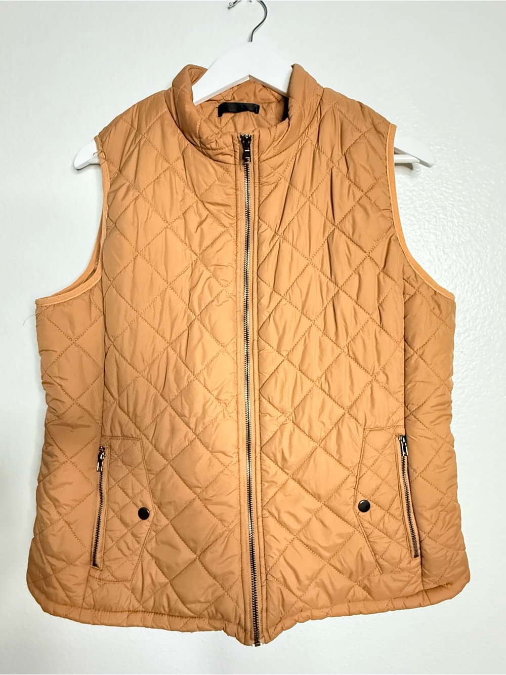 Quilted Puffer Vest in Camel - Women's Sleeveless Jacket
